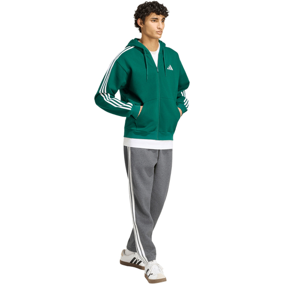 Bluza męska adidas Essentials 3-Stripes Fleece Full-Zip Hoodie zielona KZ1412