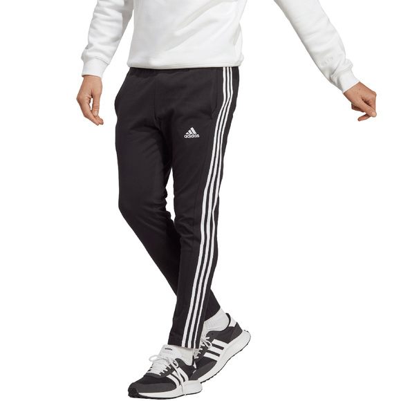 Spodnie męskie adidas Essentials Single Jersey Tapered Open Hem 3-Stripes czarne IC0044