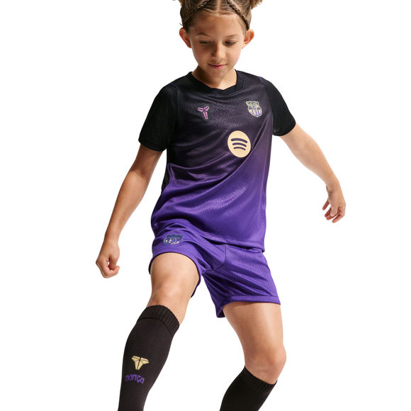 Komplet piłkarski dla dzieci Nike FC Barcelona Stadium Away 2026/27 fioletowo-czarny II1649 505