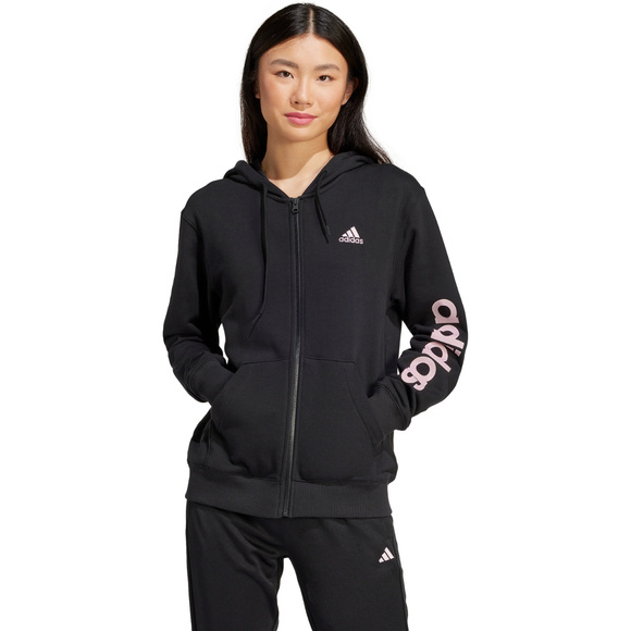 Bluza damska adidas Essentials Linear Full-Zip French Terry Hoodie czarna IS2072