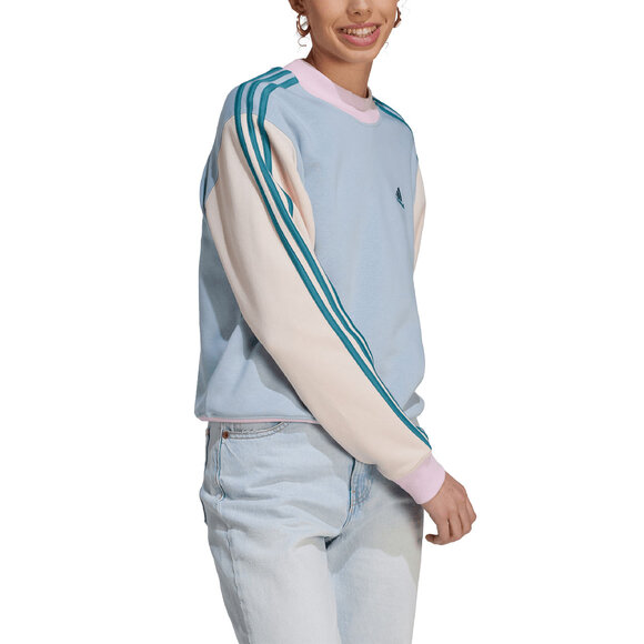 Bluza damska adidas Essentials 3-Stripes Half-Neck Fleece błękitno-kremowa IL3292