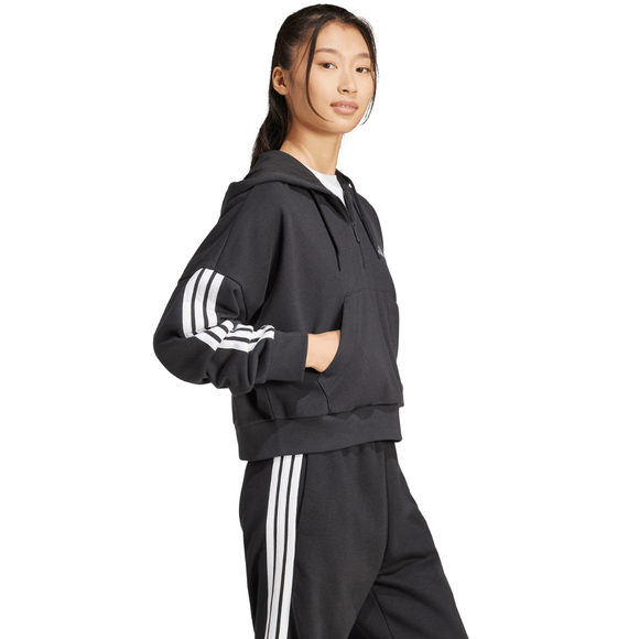 Bluza damska adidas Essentials 3-Stripes French Terry Quarter-Zip Hoodie czarna JN1956