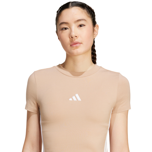 Koszulka damska adidas Essentials 3-Stripes Slim Baby beżowa JX7588