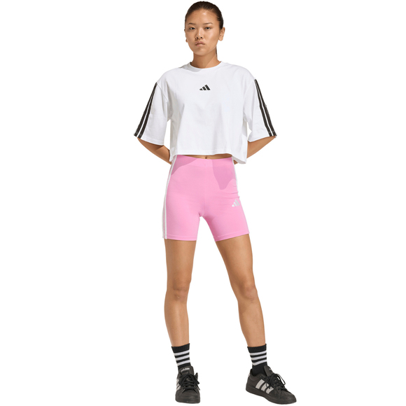 Spodenki damskie adidas Essentials 3-Stripes High Waisted Biker różowe KT1625