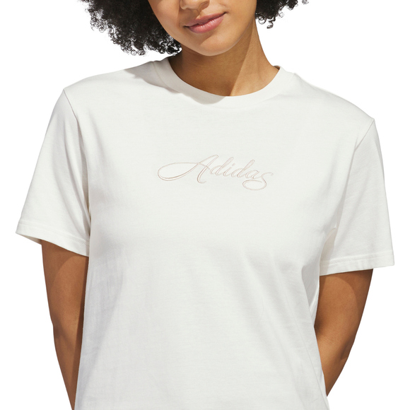 Koszulka damska adidas Cursive Wordmark Graphic biała KQ6404