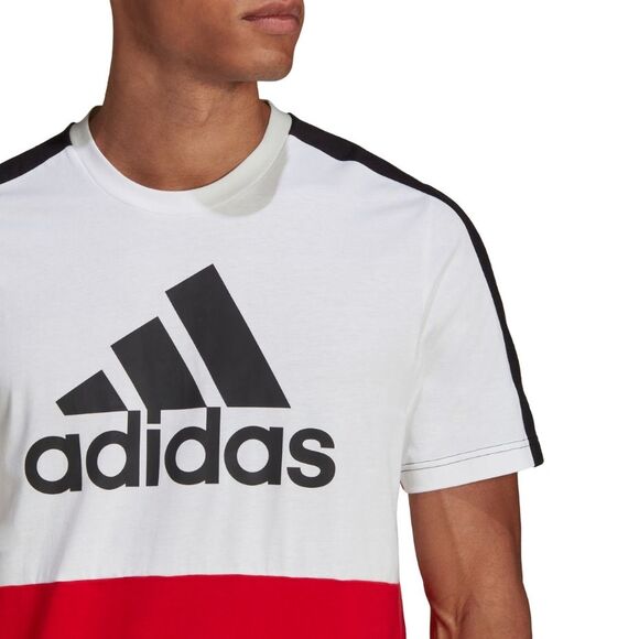 Koszulka męska adidas Essentials Colorblock Single Jersey Tee biało-czerwona HE4330