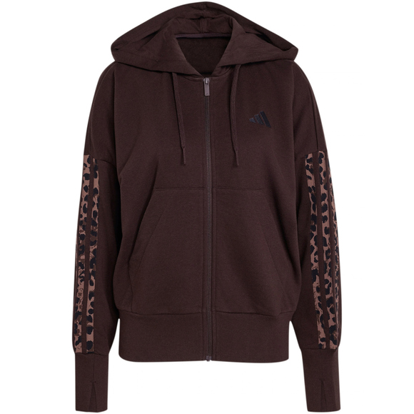 Bluza damska adidas Seasonal Essentials Animal Print 3-Stripes Full-Zip Hooded brązowa KV9299