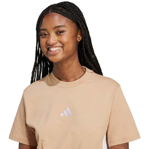 Koszulka damska adidas Essentials 3-Stripes Cotton beżowa JX7616