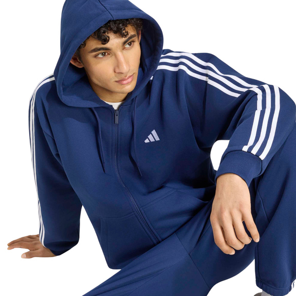 Bluza męska adidas Essentials 3-Stripes Fleece Full-Zip Hoodie granatowa KY4144