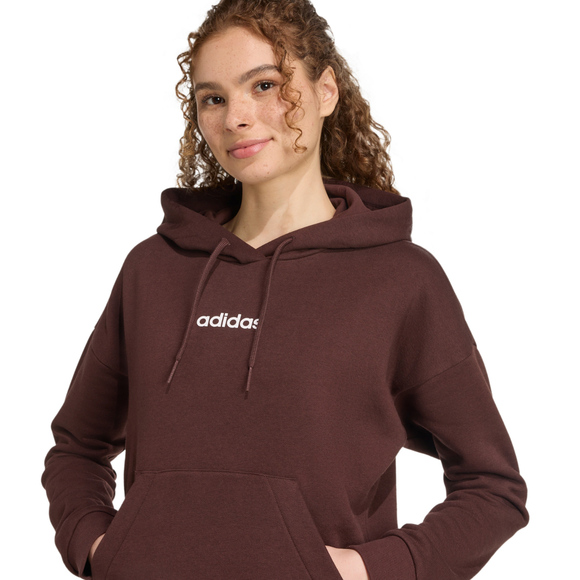 Bluza damska adidas Essentials Linear Fleece Hoodie brązowa JY4905