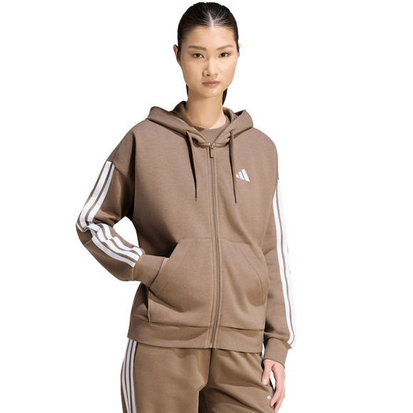 Bluza damska adidas Essentials 3-Stripes Full-Zip Fleece Hoodie jasny brąz KF6273