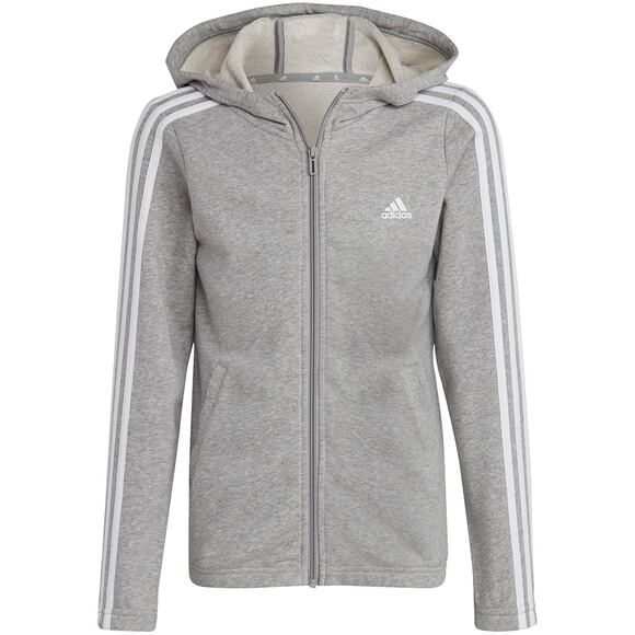 Bluza dla dzieci adidas Essentials 3-Stripes Full-Zip Hoodie szara IC3635