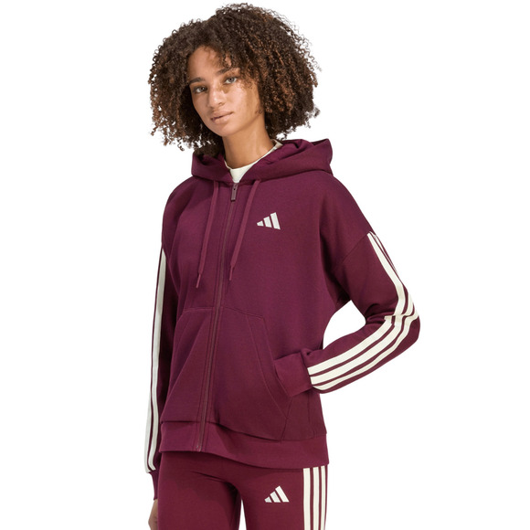 Bluza damska adidas Essentials 3-Stripes Full-Zip bordowa KX0785