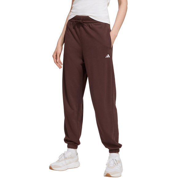 Spodnie damskie adidas Essentials Small Logo French Terry Cuffed brązowe JX3864