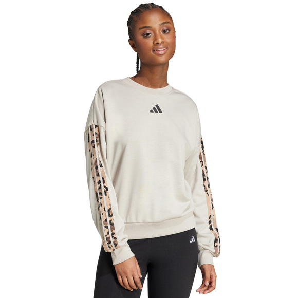 Bluza damska adidas Animal Print 3-Stripes French Terry Sweatshirt kremowa JM1836