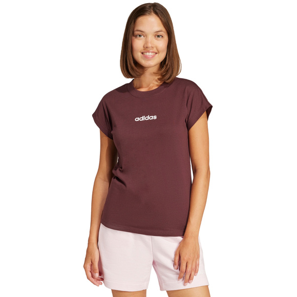 Koszulka damska adidas Essentials Linear Cotton brązowa JG8663