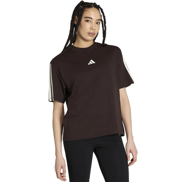 Koszulka damska adidas Essentials 3-Stripes Boyfriend ciemnobrązowa KX0794