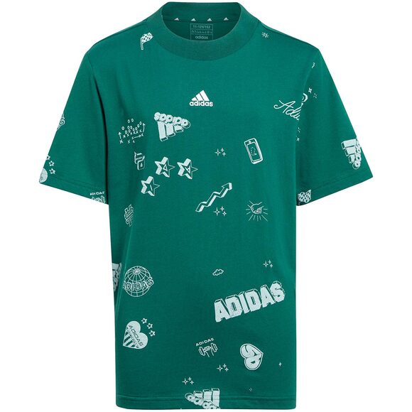 Koszulka dla dzieci adidas Brand Love Allover Print zielona IA1562