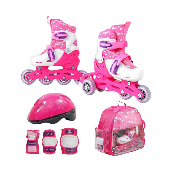 Zestaw łyżworolki Combo Monster,kask,kpl ochraniaczy,plecak Smj 26-29 różowy