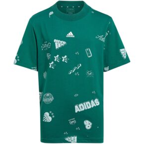 Koszulka dla dzieci adidas Brand Love Allover Print zielona IA1562