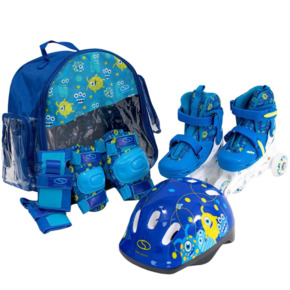 Zestaw łyżworolki Combo Monster,kask,kpl ochraniaczy,plecak 30-33 niebieski